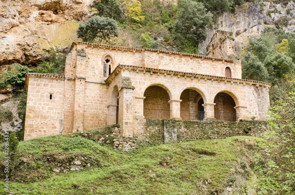 Scenic view of an ancient hermitage located in Tobera, Burgos, Spain.