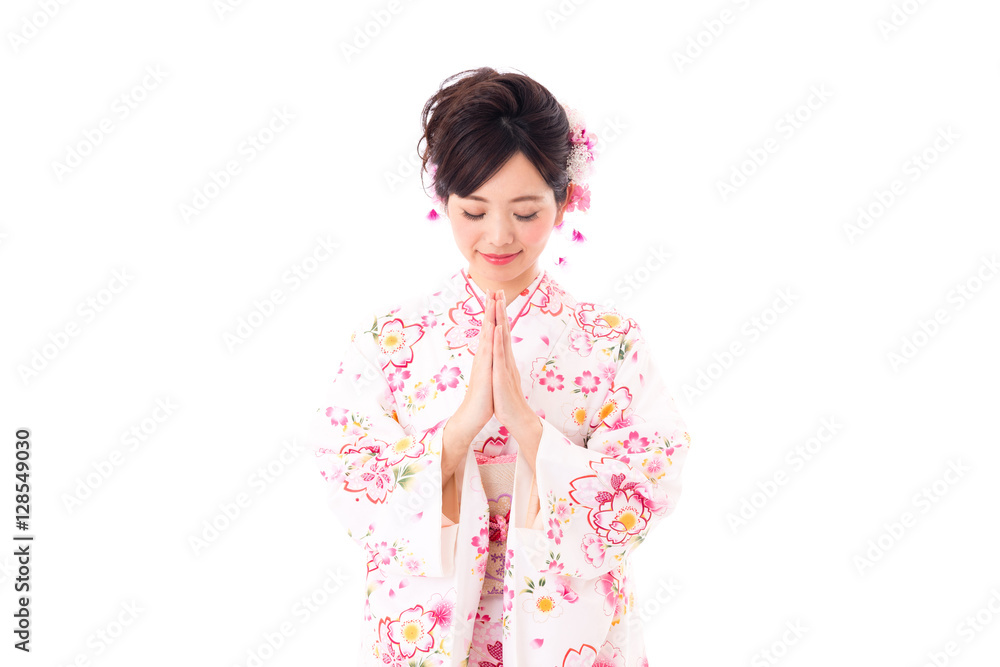 attractive asian woman wearing kimono isolated on white background attractive asian woman wearing kimono isolated on white background