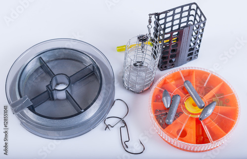 Fishing equipment. Fishing lines, hooks, sinkers and feeders