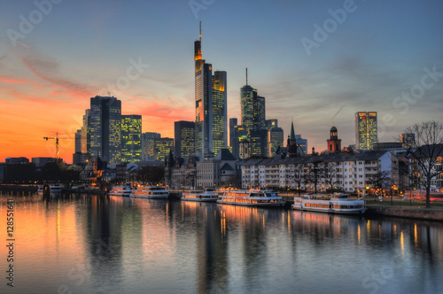 FRANKFURT / GERMANY - AUTUMN 2012 HDR image of Frankfurt Skyline during a colourful sunset.