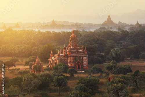 Beautiful scenery during sunrise,sunset at the pagoda of Bagan in Myanmar. is a beautiful landscape and very popular for tourists and photographer