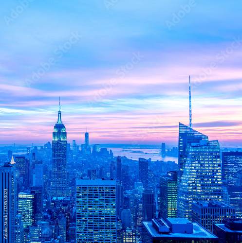 View of New York Manhattan during sunset hours