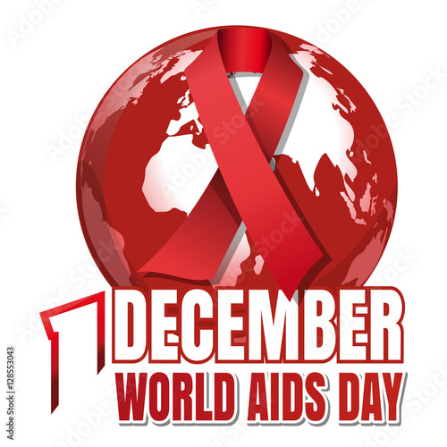 World Aids Day. 1 December. Red ribbon of AIDS awareness against the backdrop of the planet Earth. World Aids Day concept. Vector illustration