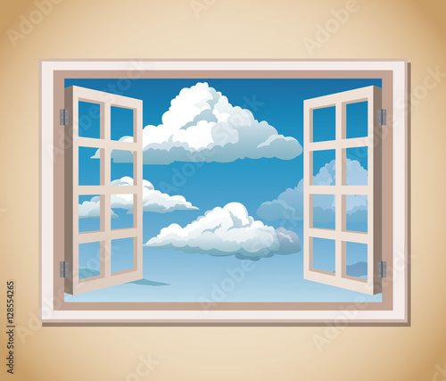 room window blue sky clouds vector illustration eps 10