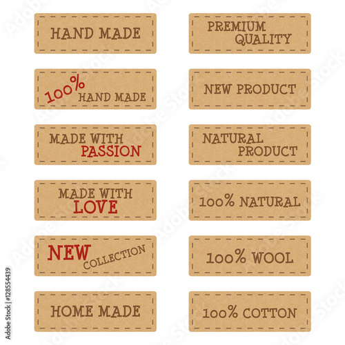 Set of kraft paper labels or stickers for hand made products