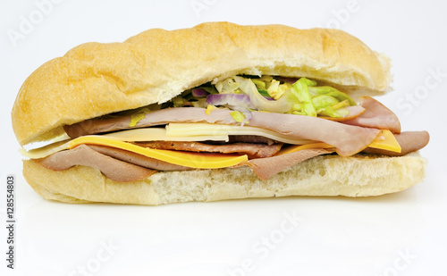 Deli submarine sandwich. Horizontal.