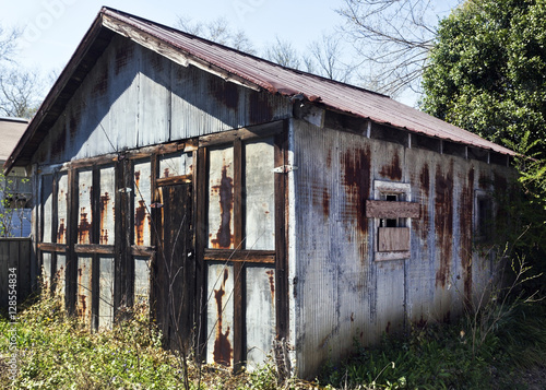 Abandoned shed in alley. Horizontal.