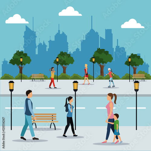 people walking in street city vector illustration eps 10