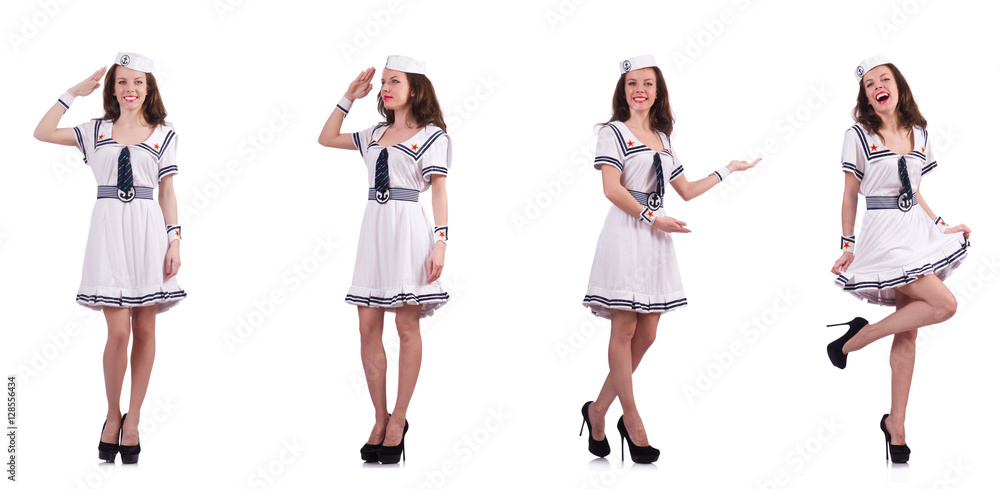 Collage of woman sailor isolated on white Collage of woman sailor isolated on white