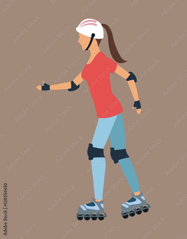 Woman walking with roller skates and protection vector illustration eps 10