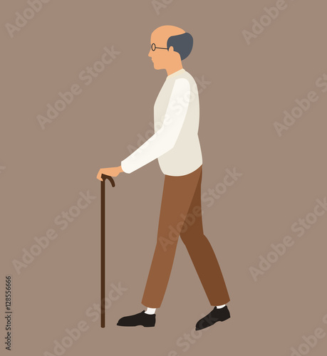 older man white shirt walking stick vector illustration eps 10