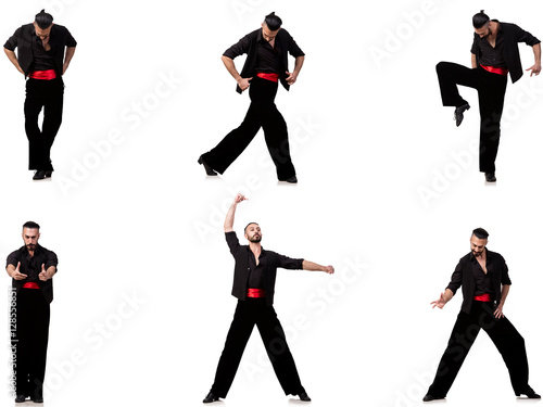 Spanish dancer in various poses on white