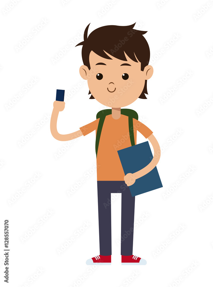 back to school boy student book bag and mobile phone vector illustration eps 10