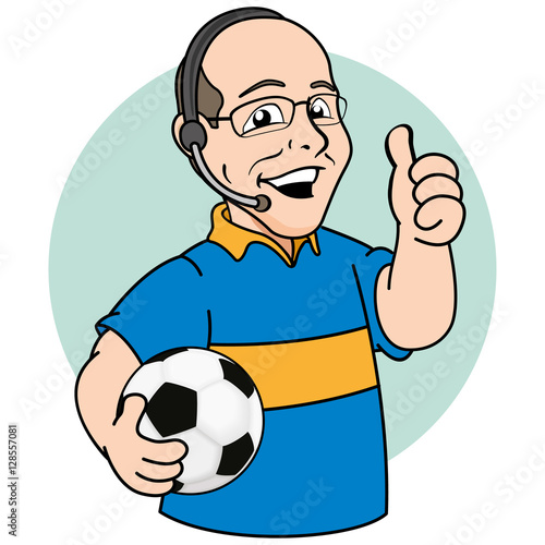 Illustration mascot bald person, commentary or sports narrator of football. Ideal for promotional or institutional materials