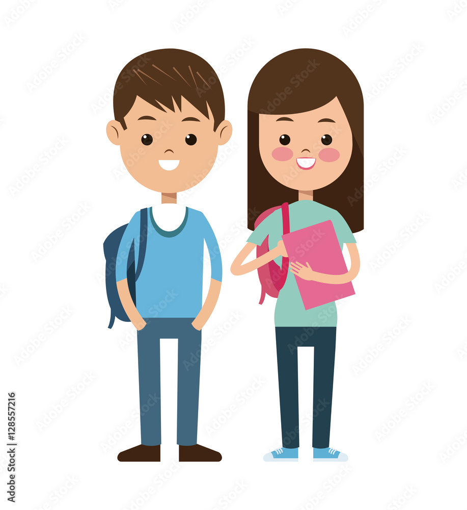 back to school pair students kids smiling vector illustration eps 10