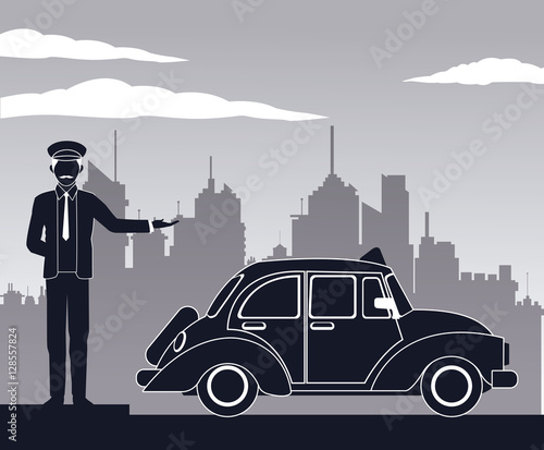 antique cab car driver service public pictograh vector illustration eps 10