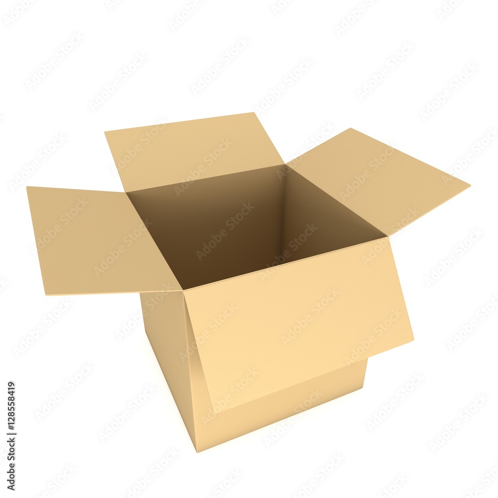 Open box. 3d render illustration isolated on white. Transportation concept. Open box. 3d render illustration isolated on white. Transportation concept.