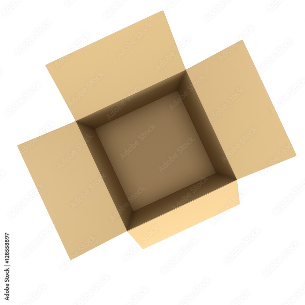 Open box. 3d render illustration isolated on white. Transportation concept.