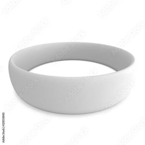 Blank rubber plastic stretch white bracelet. 3d render isolated on white background.