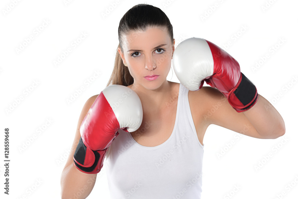 Attractive Boxing Woman - on white background Attractive Boxing Woman - on white background