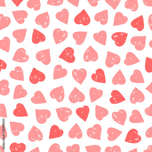 Pink hatched hearts on a white background. Cute pattern to the day of lovers.
