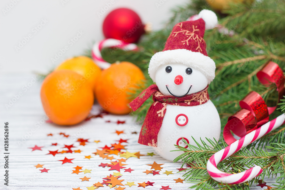 Рождественские украшения снеговик и шары