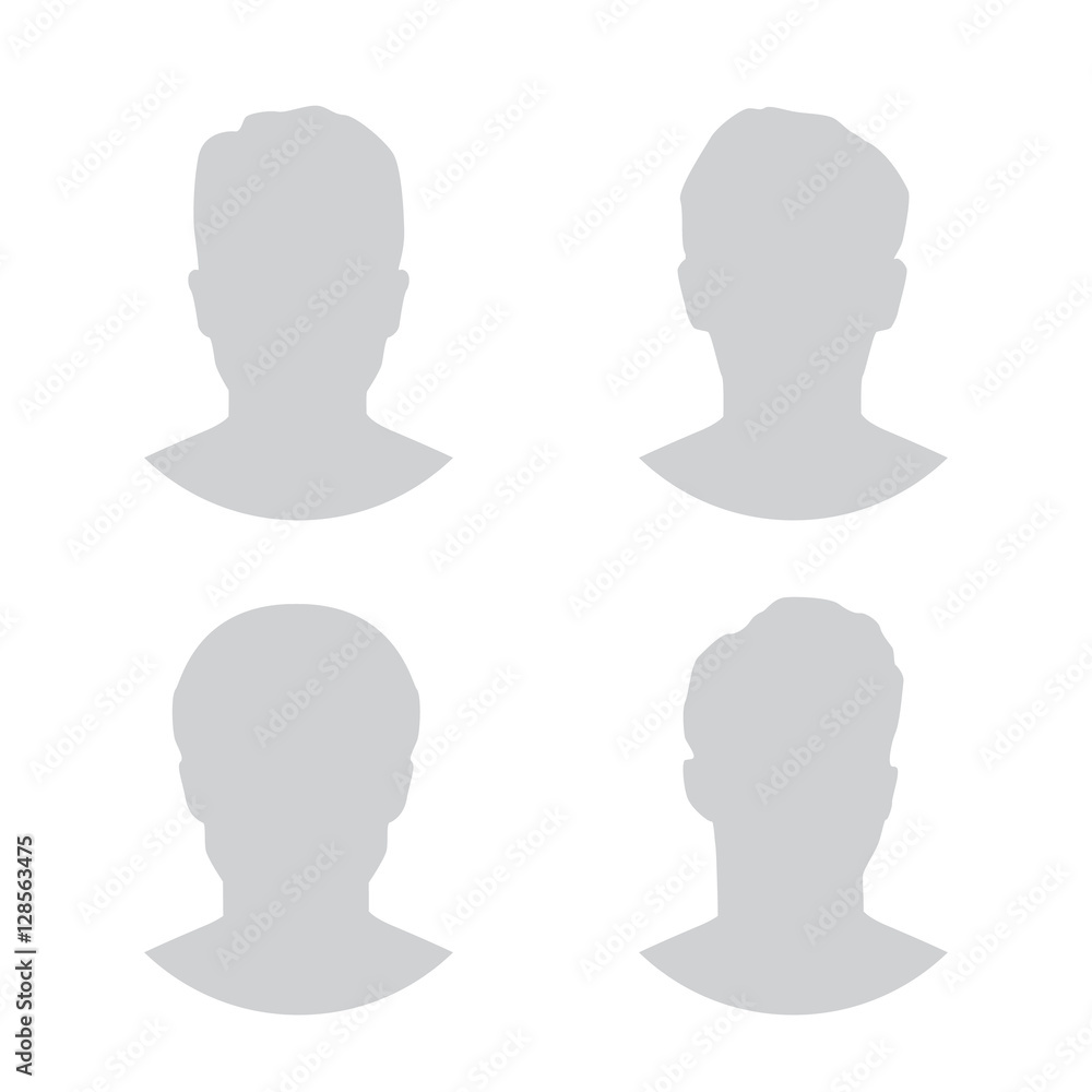 Set Male Default Avatar Profile Gray Picture Isolated on White Background For Your Design. Vector illustration