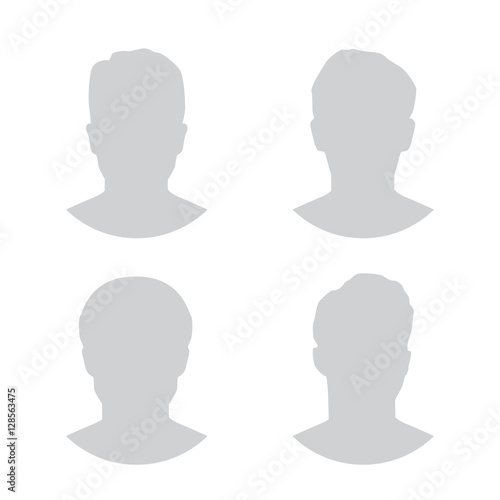 Set Male Default Avatar Profile Gray Picture Isolated on White Background For Your Design. Vector illustration