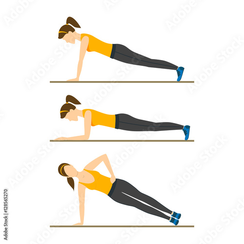 Woman Making Right Plank Position. Vector