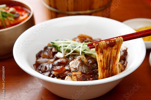 jajangmyeon, black-bean-sauce noodles with chopsticks
