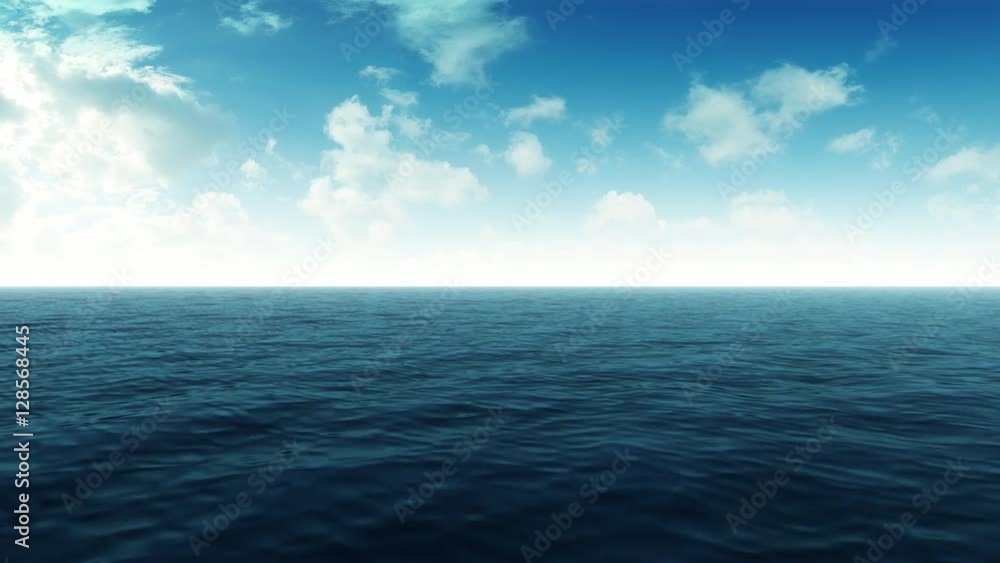 Flying Over Blue Ocean With Clouds Flying Over Blue Ocean With Clouds