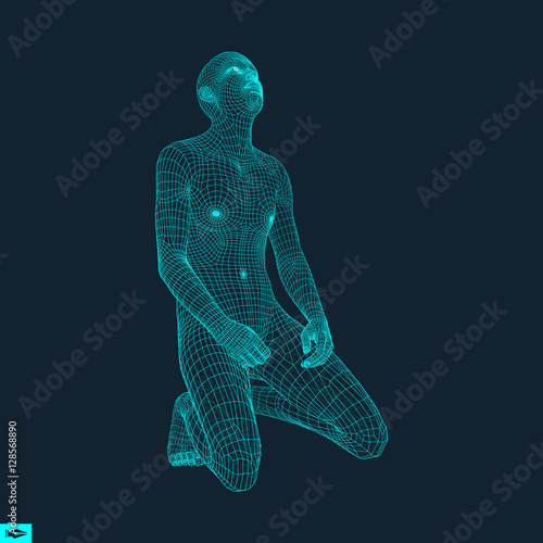 3D Model of Man. Man who prays. Concept for Religion.