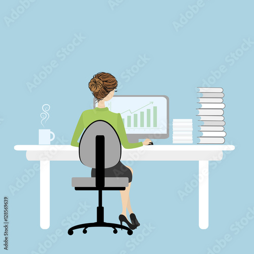 Business Woman or office worker  working on computer