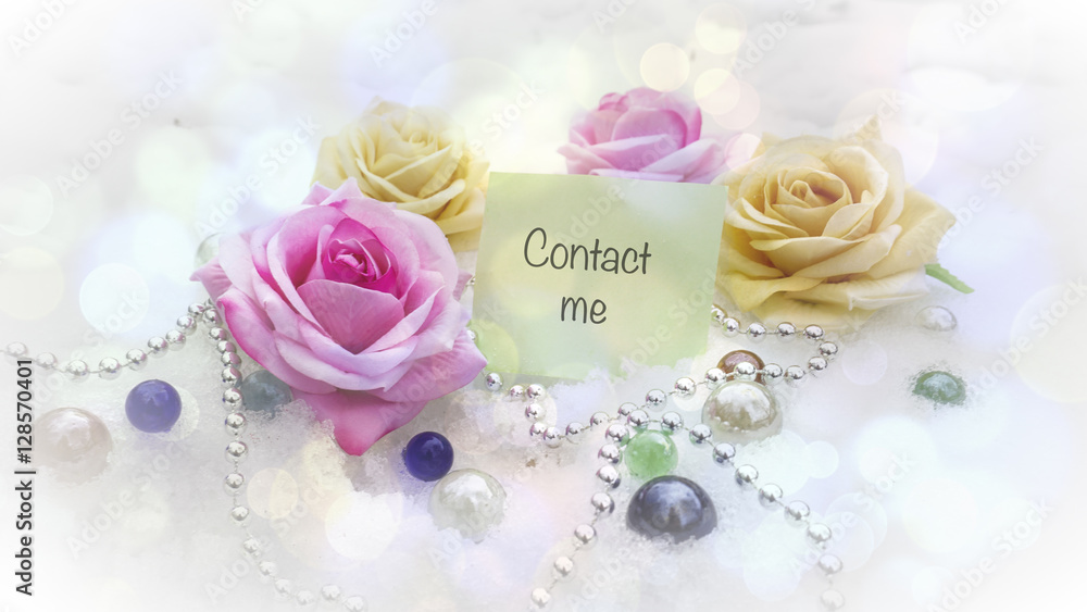 A message on paper, roses on Snow, text on paper stick, note A message on paper, roses on Snow, text on paper stick, note