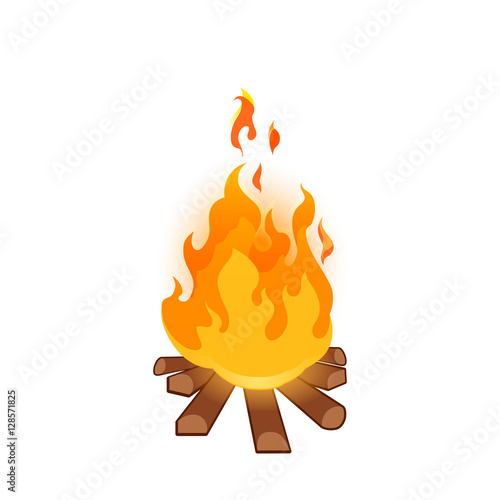 Burning bonfire on white background