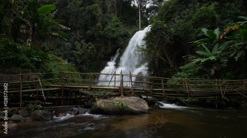 Timelapse of Pa Dok Siew Waterfall (Rak Jung waterfall ) in rainy season beautiful waterfall in deep forest Doi Inthanon national park . 