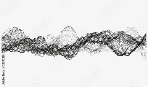 Abstract wavy structure made of shuffled round particles. Swarm of dots. Random rippled monochrome curved shape. Modern vector illustration. Element of design.