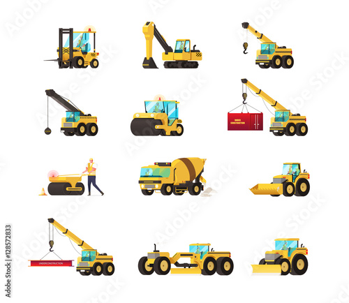 collection of construction machinery icon. heavy machinery construction. heavy machine vector set. vector illustration.