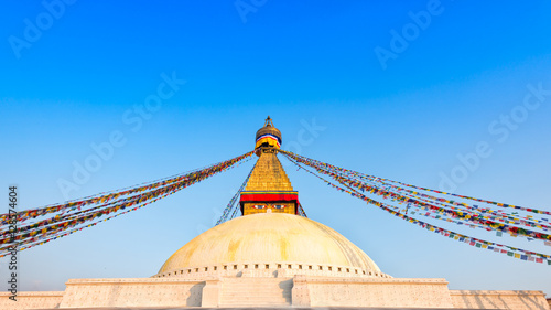Boudhanath Stupa with prayer flags  Kathmandu  Nepal