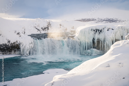 Godafoss waterfall in Iceland during winter