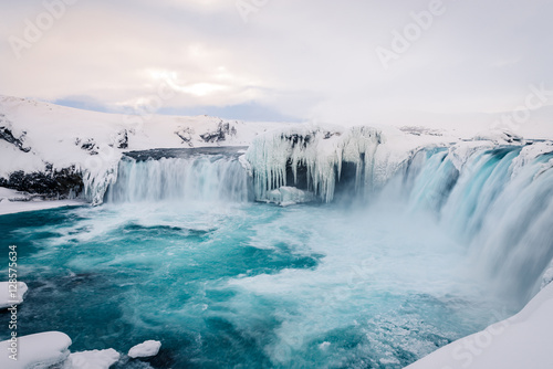 Godafoss waterfall in Iceland during winter
