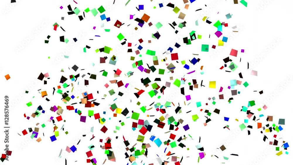 Volleys of confetti on white background 4K Volleys of confetti on white background 4K