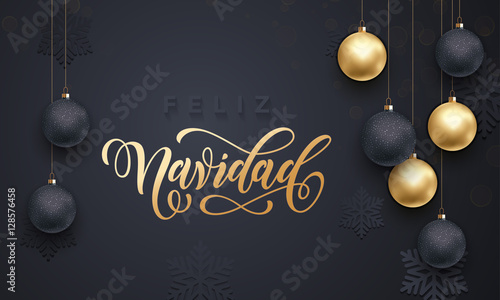 Spanish Merry Christmas Feliz Navidad decoration golden ball ornament greeting
