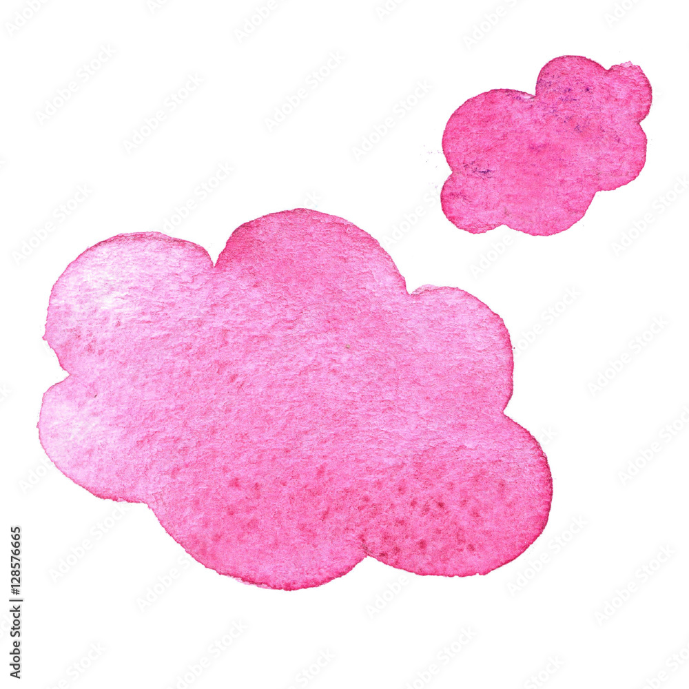Hand painted watercolor pink cloud isolated on white