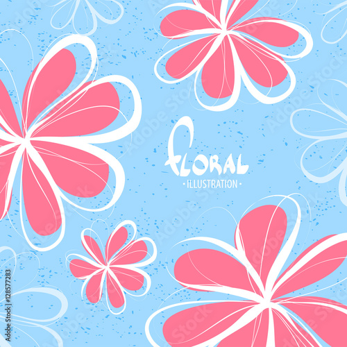 Pink flowers on a blue background
