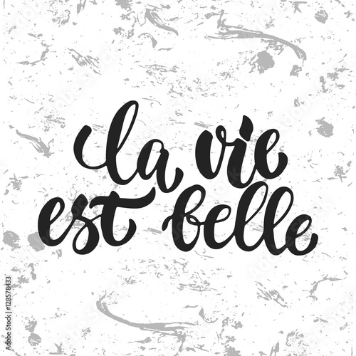 la vie est belle - hand drawn French lettering phrase, it means Life is beautiful, isolated on the white grunge background. Fun brush ink inscription for greeting card or t-shirt print, poster design