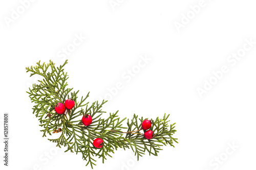 Christmas decorations on white background. Top view, flat lay. Winter holidays concept