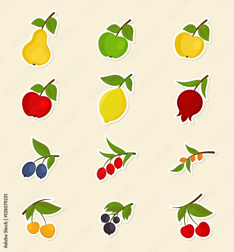 Set of fruits and berries Set of fruits and berries
