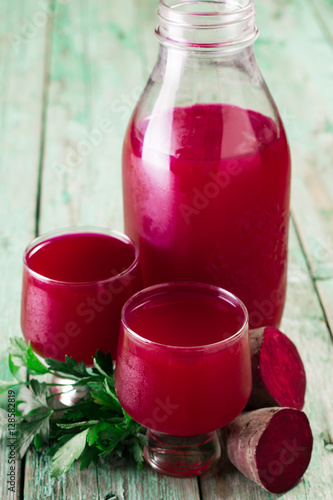 Beetroot juice in a large glass, fresh beets , Healthy food