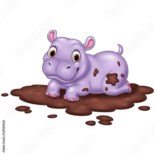Cute hippo in the mud 